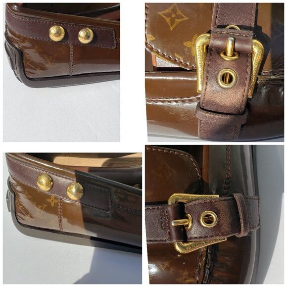 Louis Vuitton Brown Mini Lin Monogram Patent Loafers Size 41 - Picture 11 of 16